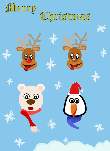 Merry Christmas Komik Hayvanlar Simgeleri — Stok Vektör