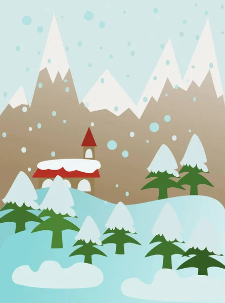 Nieva Ciudad Montaña — Vector de stock