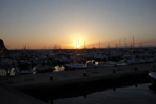 Pôr Sol Praia Cidade Agropoli Campânia Itália — Fotografia de Stock