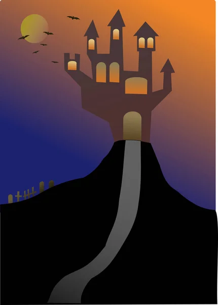 Halloween Castle Hill — Stock Vector