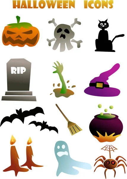 Halloween Iconos Miedo Conjunto Colores — Vector de stock