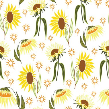 Beyaz arka plan ile ayçiçeği çiçek soyut seamless modeli