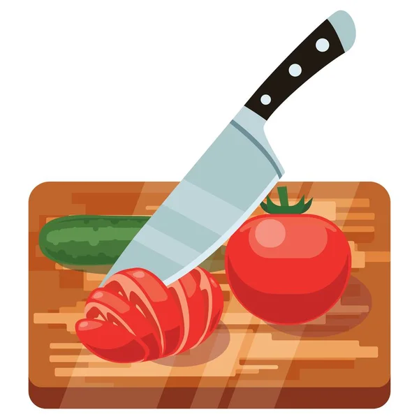 Свіжі овочі на обробній дошці Woden з ножем — стоковий вектор