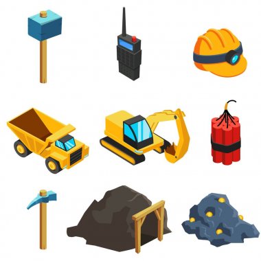 Vector Icons görüntüler maden ekipmanları jeolojik ayarlayın