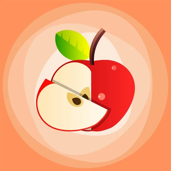 Красное яблоко с кусочком листа сверху — стоковый вектор