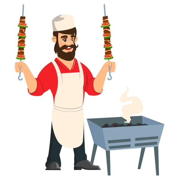 Arabi σεφ με κεμπάπ χέρια έμβλημα avatar — Διανυσματικό Αρχείο