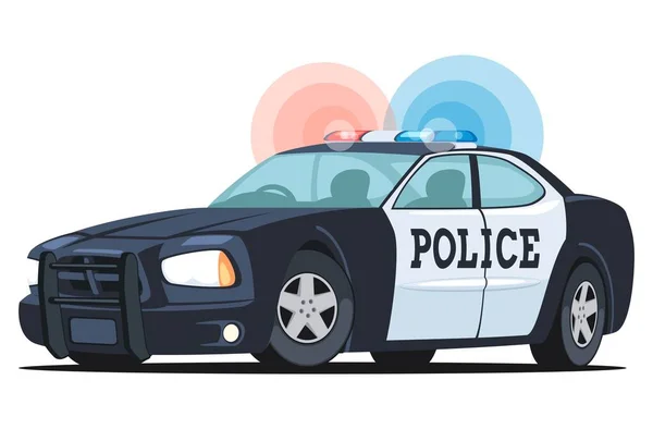 Geïsoleerd, gedetailleerd driedimensionaal beeld van patrouillewagen, voertuig met noodverlichting, het belangrijkste apparaat van politieagenten, in cartoon stijl. Zijaanzicht. Vectorillustratie Rechtenvrije Stockillustraties