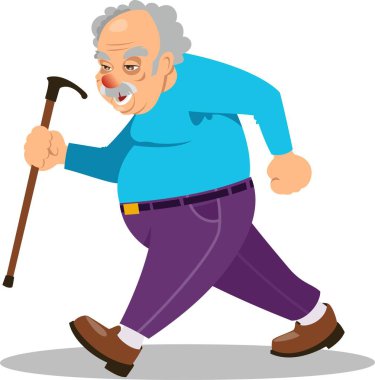 Yaşlı adam sopa vektörüyle yürüyor