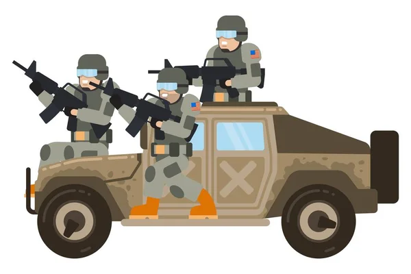 Trasporto Militare Atterraggio Soldati Forze Speciali Fare Irruzione Attacco Aereo — Vettoriale Stock