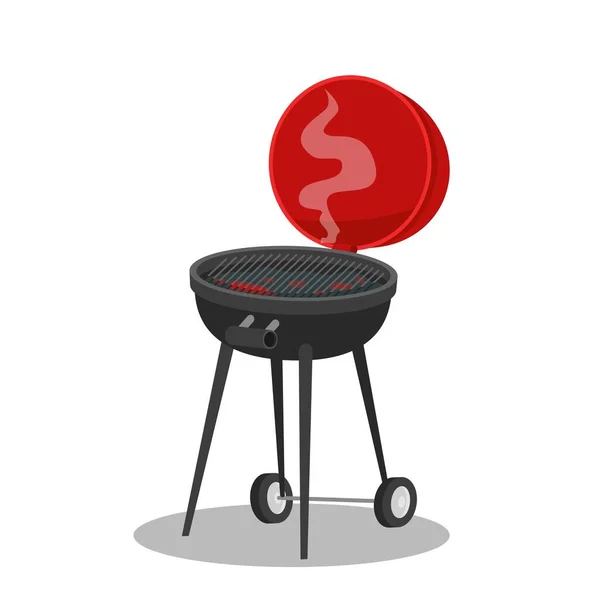 Tecknad grill grill med varma kol saftiga färdiga biff. — Stock vektor