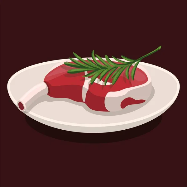 Boeuf grillé, steak tomahawk et épices servis sur assiette, fond alimentaire, vecteur, illustration — Image vectorielle
