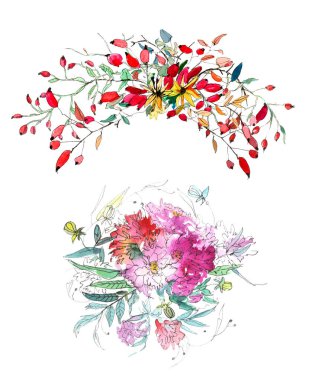 Suluboya çiçek clipart öğeleri tasarımınız için el boyalı 