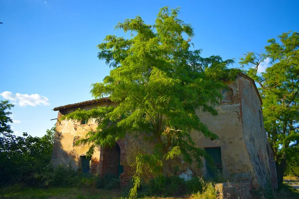 Antiguo Edificio Soleado Día Primavera Con Cielo Azul Campiña Peccioli —  Fotos de Stock