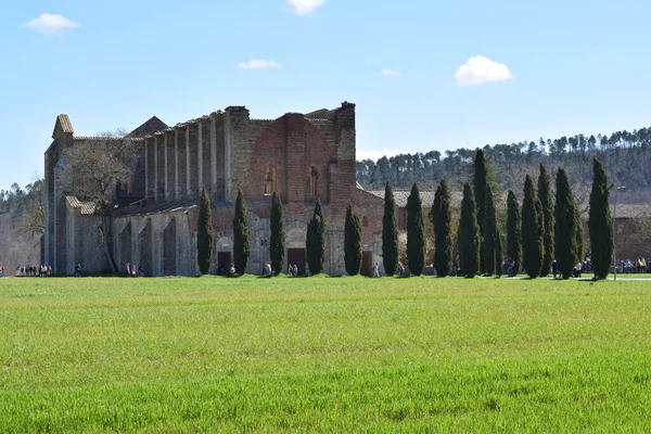 Die Abtei San Galgano Chiusdino Italien Inneren Der Abtei Befindet — Stockfoto