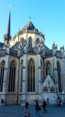 Şehir merkezindeki Leuven Belediye Binası. Brabant eyaletindeki Barbantine Gotik binası, Flanders, Belçika.