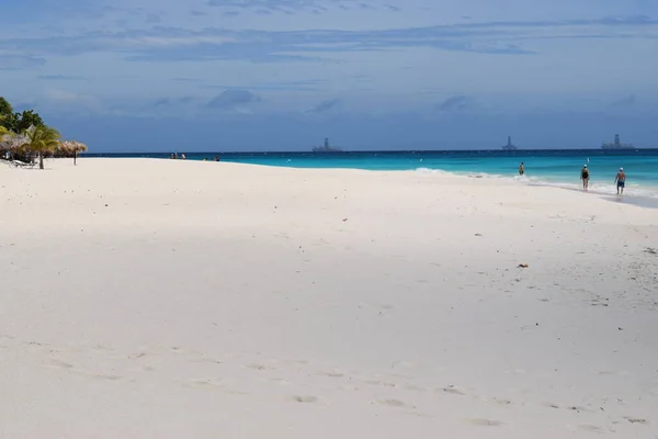 Panoramic View Beach Aruba Famous Palm Trees Turquoise Water — Stock Photo, Image