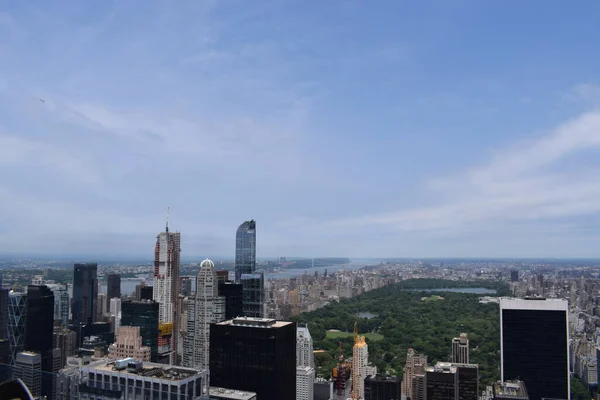 New York Skyline Top Rock Observation Deck Panoramic View Sunny — стокове фото