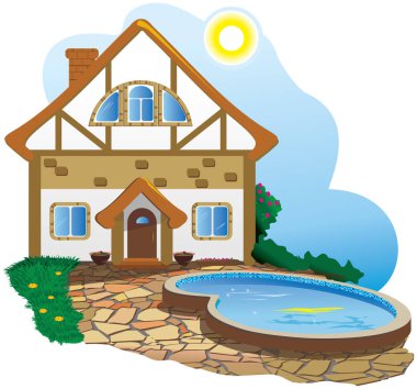 Bahçedeki yüzme havuzlu güzel ev.