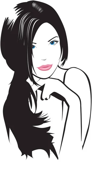 Girl Beautiful Hair Dreamy Eyes Black White Style — Stock Vector