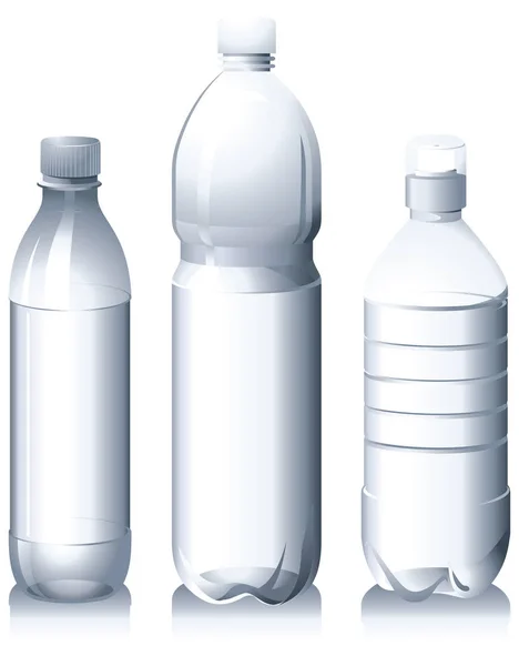 Puste Butelki Plastikowe Przezroczyste Białym Tle Wektor — Wektor stockowy