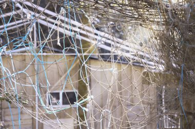 Güneş ışınları kırarak ile karışık eski ip örgü. Görüntü