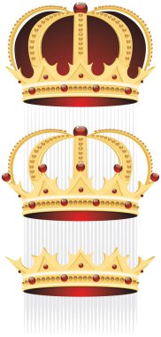 Beyaz arka planda altın taçlar.