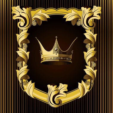 Vintage emblem with shield and crown.