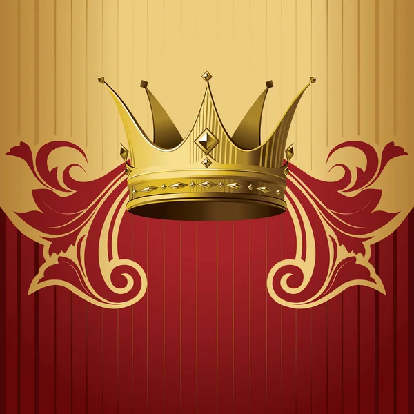 Gold crown on a burgundy background. — Stock Vector