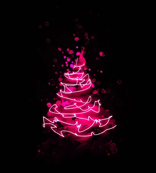 Abstrakter Rosa Roter Weihnachtsbaum Aus Aquarell Pinselstrich Und Zeichnung Einer — Stockfoto