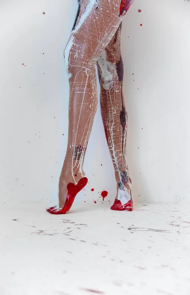Красивые Ноги Ноги Сексуальной Молодой Художественно Абстрактной Черно Белой Красной — стоковое фото