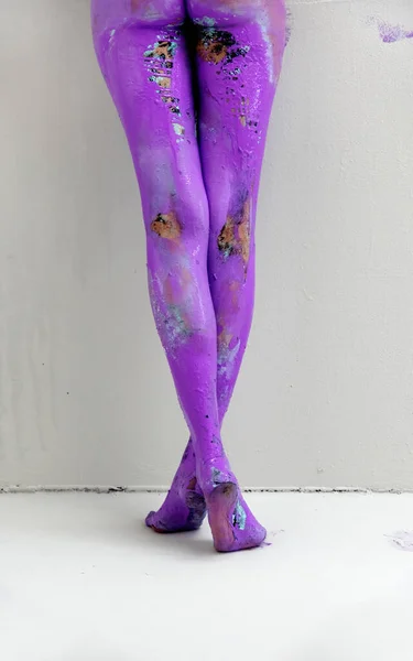 Krásné Sexy Nohy Nohy Špičkách Mladé Umělecky Abstraktní Malované Ženy — Stock fotografie