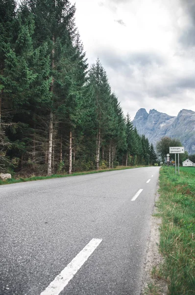 Orman ve trollstigen yol üstünde belgili tanımlık yol.