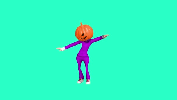 Desenhos animados de animação contemporânea. Dançando Pumkin Cabeça Helloween menina. Moda vibrações coloridas. Arte de movimento mínimo. Pop art. Cores químicas brilhantes — Vídeo de Stock