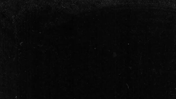 古いフィルム効果スクラッチ、ダスト、ノイズオーバーレイ。黒い背景で動く白い有機塵粒子. — ストック動画