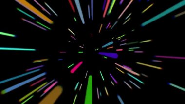 4k Soyut Yaratıcı Kozmik arka plan. Başka bir galaksiye hiper atlama. Hızlı ışık hızı, neon ışınları hareket halinde. Renkli patlama, Büyük Patlama. Parlak parlak ışıklar son derece hızlı uçuyor.