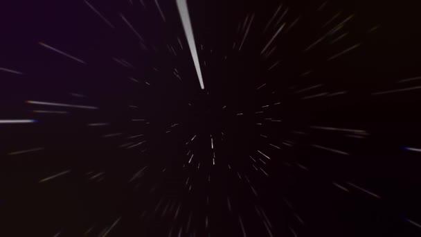 4k抽象的な創造的な宇宙背景。ハイパーは別の銀河に飛び込む。高速でネオン輝く光が動き出しますカラフルな爆発、ビッグバン。非常に速く飛ぶ星の明るい輝く光 — ストック動画