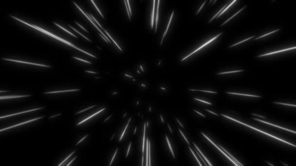 4K Абстрактний творчий космічний фон. Гіпер-стрибок в іншу галактику. швидка швидкість світла, неонові сяючі промені в русі. барвистий вибух, великий вибух. Зоряні яскраві сяючі вогні літають надзвичайно швидко — стокове відео