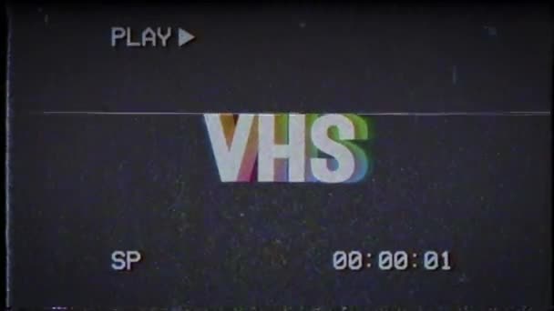 Кольорова кінетична анімація слова VHS. Ретро стиль 80-х років. Поява і зникнення слова . — стокове відео