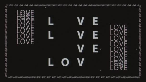 A szerelem szó fekete-fehér kinetikus animációja. Trendi minimalista tipográfia stílus. Pislogó betűk. Retro 80-as évek stílusa. — Stock videók