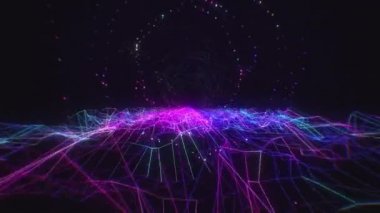 Neon parlayan retro 80 'lerin dikişsiz tünel döngüsü. Renkli ses reaksiyonlu parçacıklar. Ses reaksiyonu ses eşitleyicisi. Titrek titreşimli arka plan. 120 bpm ses reaktif. Etkinlik, konser, sahne, VJ 'ler için