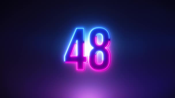 Lila und blaue Neon Light 60 Seconds Countdown auf schwarzem Hintergrund. Laufendes dynamisches Licht. Timer von 60 auf 0 Sekunden. 1 Minute Countdown. 30 oder 10 Sekunden. Große 3D-Zahlen animiert für Einleitungen — Stockvideo