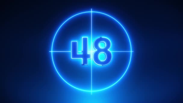 Kék Neon Light 60 másodperc Visszaszámlálás fekete háttérrel. Dinamikus fény. Az időzítő 60-ról 0 másodpercre. 1 perc visszaszámlálás. 30 vagy 10 másodperc. Big 3D számok animált intrók. Körforgás — Stock videók