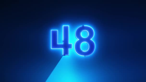 Blue Neon Light 60 Seconden Countdown op zwarte achtergrond. Drijvend dynamisch licht. Timer van 60 tot 0 seconden. 1 minuut aftellen. 30 of 10 seconden. Grote 3D Nummers geanimeerd voor intro 's. Draaiende radar — Stockvideo