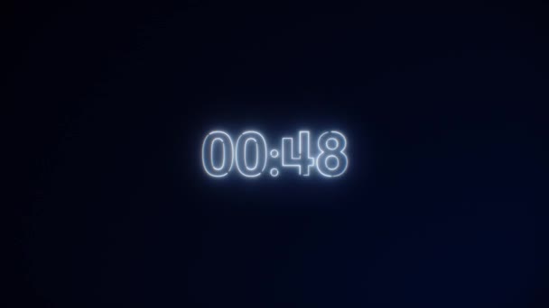 Wit Neon Light 60 Seconden Countdown op zwarte achtergrond. Drijvend dynamisch licht. Timer van 60 tot 0 seconden. 1 minuut aftellen. 30 of 10 seconden. Snelheidscirkel licht — Stockvideo