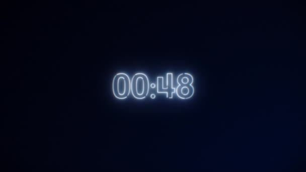 Bílé Neon Light 60 sekund Odpočítávání na černém pozadí. Běžící dynamické světlo. Časovač od 60 do 0 sekund. 1 minuta odpočítávání. 30 nebo 10 sekund. Rychlost svícení kruhu — Stock video