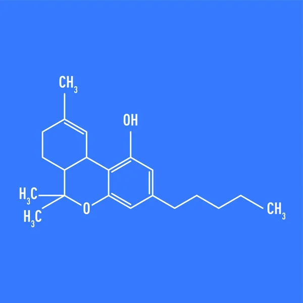 Tetrahydrokannabinol Thc Molekyl Cannabis Marijuana Blå Bakgrund — Stock vektor