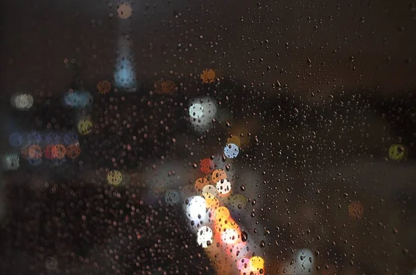 Straße Nacht Stadt Der Nacht Insinuatingly Hämmernden Regen Ins Fenster — Stockfoto