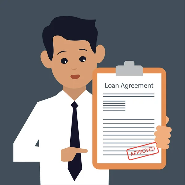 Homem Segurando Formulário Contrato Empréstimo Aprovado Para Conceito Pedido Empréstimo — Vetor de Stock