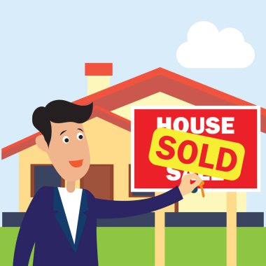 house for sale sign and sold for real estate concept. vector illustration clipart