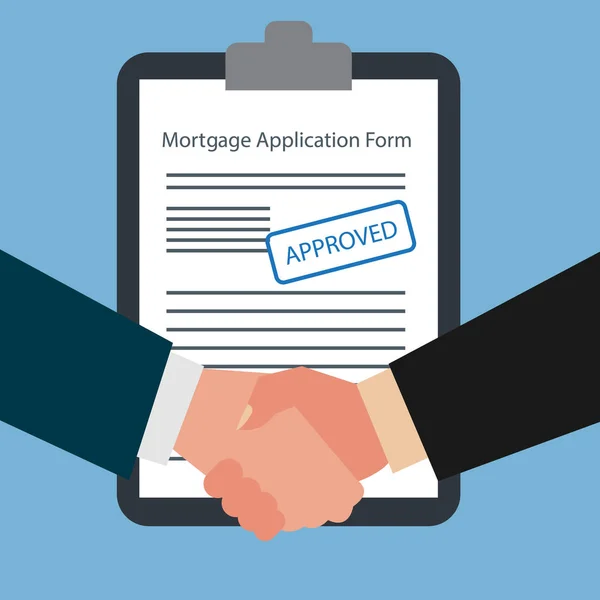 Jabat Tangan Pengusaha Sebagai Simbol Perjanjian Pinjaman Hipotek Disetujui Untuk - Stok Vektor